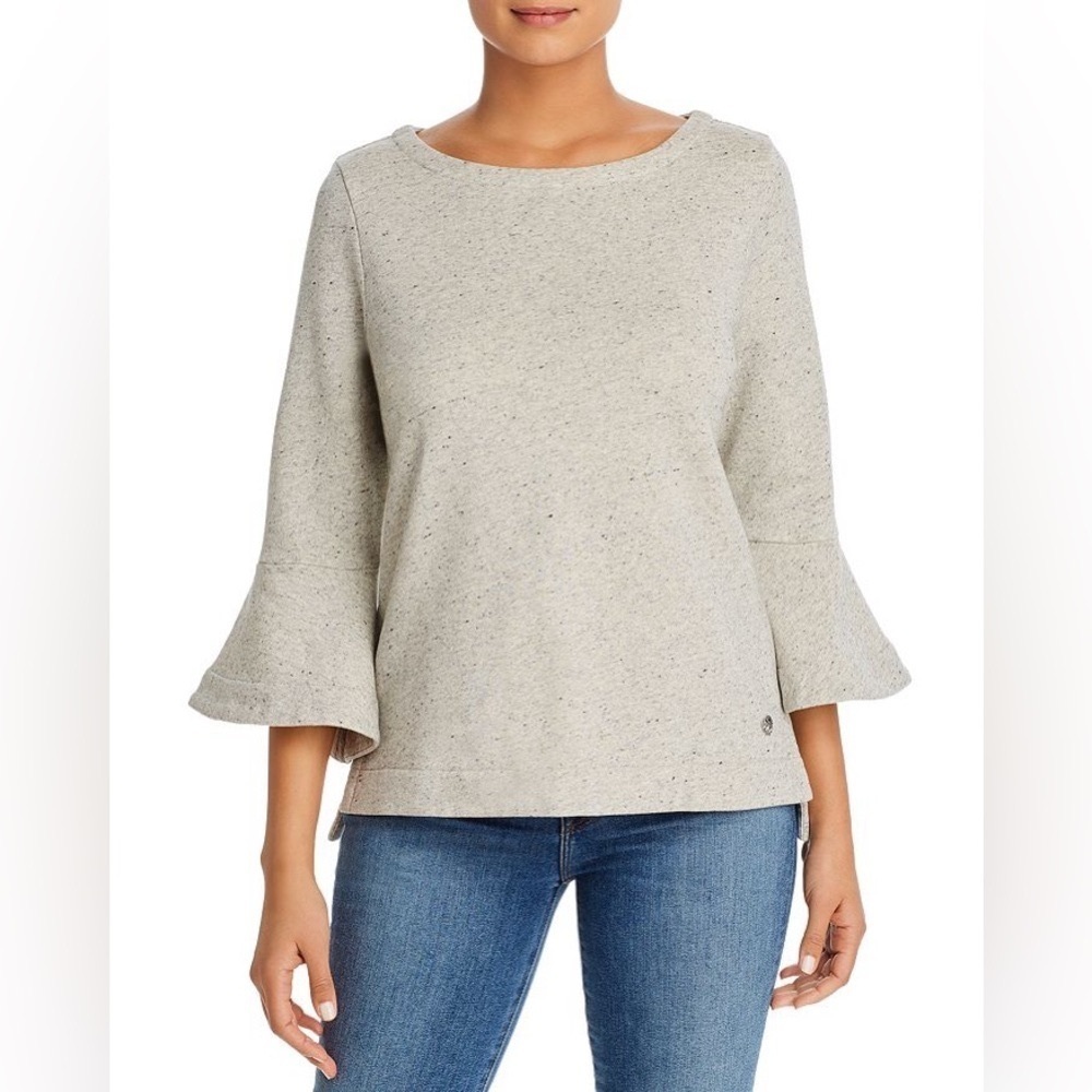 Tommy Bahama Marled Gray Metallic Bell-Sleeve Sweatshirt Elevated Boho Hippie